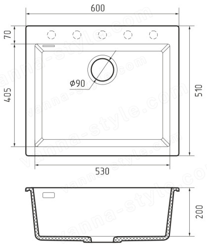 Кухонная мойка Rivelato ZN-6051 Bianco latte 60x51 из кварцевого композита, белый 60x51 из кварцевого композита, белый