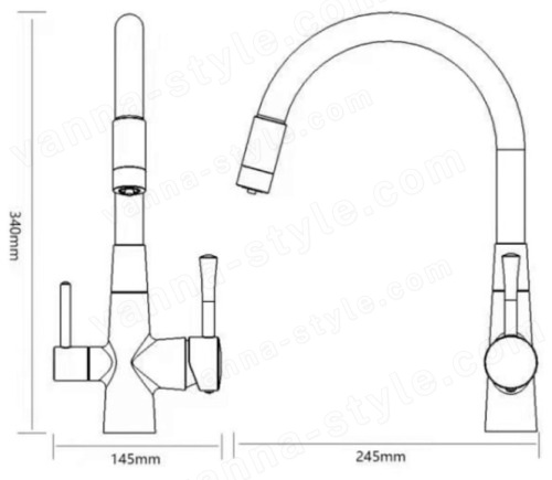Смеситель для кухни Savol S-L1806H-04 с подключением фильтра и гибким изливом, черный с подключением фильтра и гибким изливом, черный