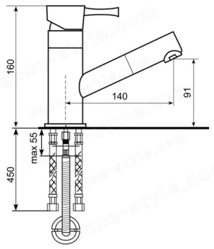 Смеситель для кухни Ulgran U-009 U-009-345 с выдвижным изливом, коричневый