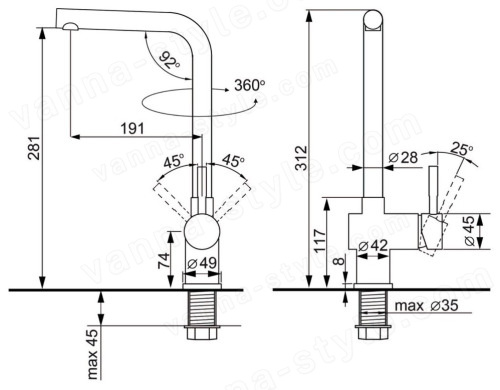 Смеситель для кухни Ulgran U-022 U-022-343, антрацит