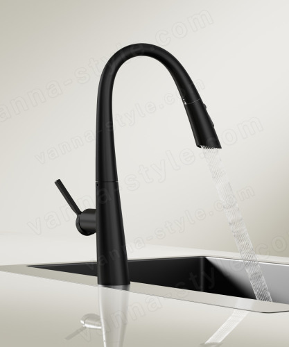 Смеситель для кухни Vincea VKF-176MB с выдвижным изливом, черный с выдвижным изливом, черный