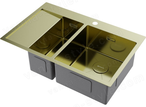 Кухонная мойка Omoikiri Akisame 78-2-LG-R 4973088 78x51 стальная, светлое золото