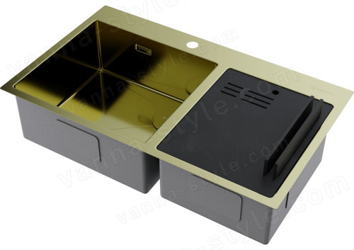 Кухонная мойка Omoikiri Akisame 86-2 Side-LG 4997048 86x51 стальная, светлое золото