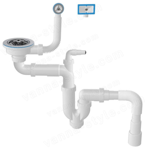 Сифон для кухонной мойки с переливом Ceramicanova NV1144, белый