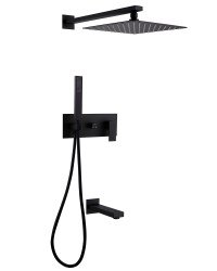 Душевая система Abber Weiss Daheim AF8217B с изливом, черная матовая