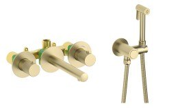 Смеситель для раковины Timo Saona 2383/17SM с гигиенический душем, матовое золото