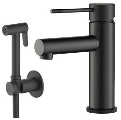 Смеситель для раковины Timo Saona 2360/03G с гигиеническим душем, черный матовый