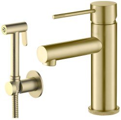 Смеситель для раковины Timo Saona 2360/17G с гигиеническим душем, матовое золото