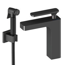 Смеситель для раковины Timo Torne 4313/03G с гигиеническим душем, черный матовый