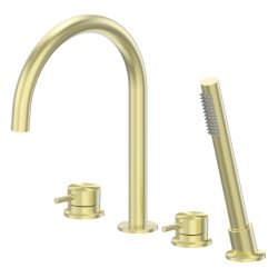 Смеситель на борт ванны ABBER Wasser Kreis 316 AF8113BG с лейкой, золото брашированное