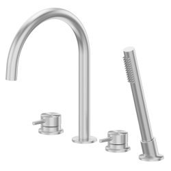 Смеситель на борт ванны ABBER Wasser Kreis 316 AF8113BST с лейкой, сталь брашированная
