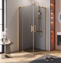 Душевой уголок Cezares SLIDER-A-2-100/110-GRIGIO-BORO 100x100, стекло графит, профиль золото