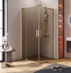 Душевой уголок Cezares SLIDER-A-2-80/90-BR-BORO 80x80, стекло бронза, профиль золото
