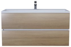 Тумба с раковиной Uperwood Barsa 293020535 100x45, раковина белая подвесная тумба белая/дуб сонома