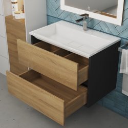 Тумба с раковиной Uperwood Barsa 293020547 70x45, раковина белая подвесная тумба черная/дуб сонома