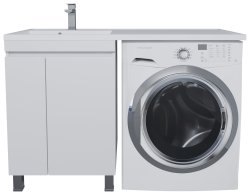 Тумба под стиральную машину с раковиной Uperwood Magenta 51930205156 120x50 напольная, белая, с дверцами, левая