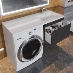 Тумба под стиральную машину с раковиной Uperwood Magenta 52930205155 120x50 подвесная, черная, выдвижной ящик, правая