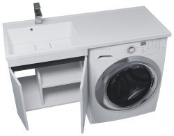 Тумба под стиральную машину с раковиной Uperwood Magenta 52490000013 110x50 подвесная, белая/графит, с дверцами, левая
