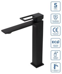 Смеситель для раковины BelBagno Luce LUC-LMC-NERO-W0 высокий, черный матовый
