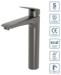 Смеситель для раковины BelBagno Due DUE-LMC-GM-W0 высокий, оружейная сталь