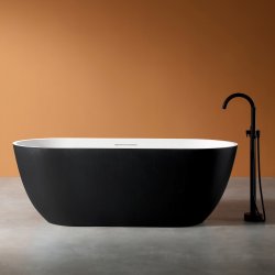 Ванна Abber Frankfurt AM9941BW 170x75 из композитного камня Rock отдельностоящая, черно-белая матовая