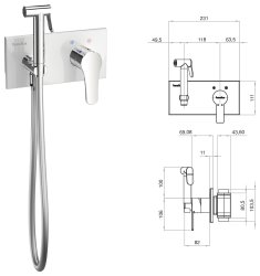Гигиенический душ TESKA Elsa BTK6410W со смесителем, хром / белое стекло