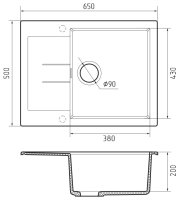 Кухонная мойка Rivelato LM-6550 Gelsomino 65x50 из кварцевого композита, молочный