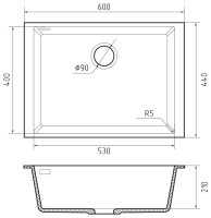 Кухонная мойка Rivelato SR-6053 Calcestruzzo 60x44 из кварцевого композита, темно-серый