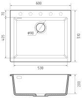 Кухонная мойка Rivelato ZN-6051 Bianco latte 60x51 из кварцевого композита, белый