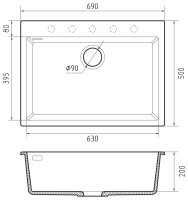 Кухонная мойка Rivelato ZN-6950 Sabbia 69x50 из кварцевого композита, коричневый