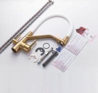 Смеситель для кухни Rose R558G с подключением фильтра и гибким изливом, золотой сатин