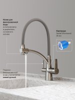 Смеситель для кухни SANCOS Eri SC4001BN с гибким изливом, брашированный никель/серый