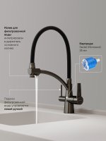 Смеситель для кухни SANCOS Eri SC4001GG с гибким изливом, вороненая сталь/черный