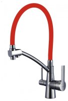 Смеситель для кухни Savol S-L1805L-03 с подключением фильтра и гибким изливом, сатин