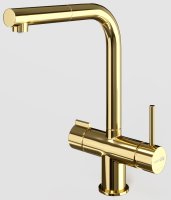 Смеситель для кухни WasserKRAFT A8977 с подключением фильтра и выдвижным изливом, золото глянцевое