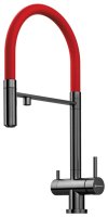 Смеситель для кухни OMOIKIRI Kanto GM 4994013 с гибким изливом и подключением фильтра, вороненая сталь/красный