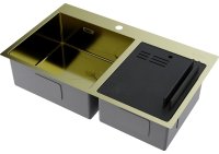 Кухонная мойка OMOIKIRI Akisame 86-2 Side-LG 4997048 86x51 стальная, светлое золото