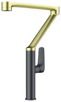 Смеситель для кухни OMOIKIRI Tara LG-GM 4994396 с поворотным изливом, светлое золото/вороненая сталь